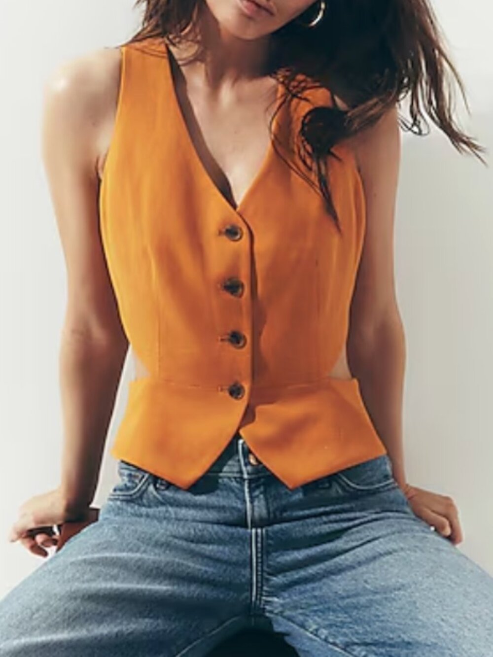 Express Orange Linen-Blend Cutout Blazer Vest